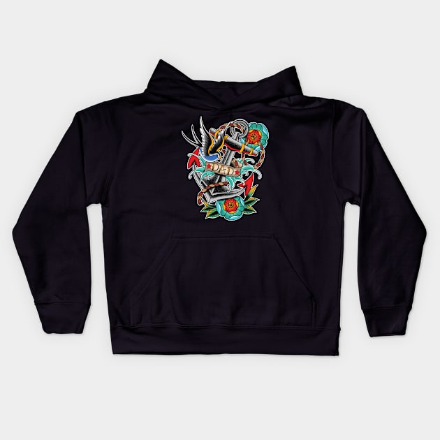 Dad Anchor Tattoo Kids Hoodie by Seven Relics